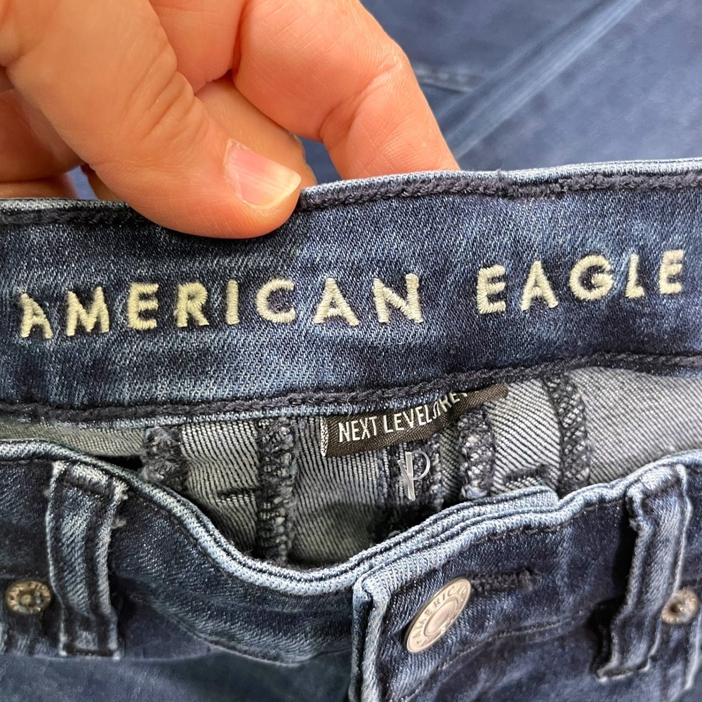 American Eagle 4 Dark Wash Festival Flare Jeans Front Seam Side Slit Boho Retro - Picture 7 of 11